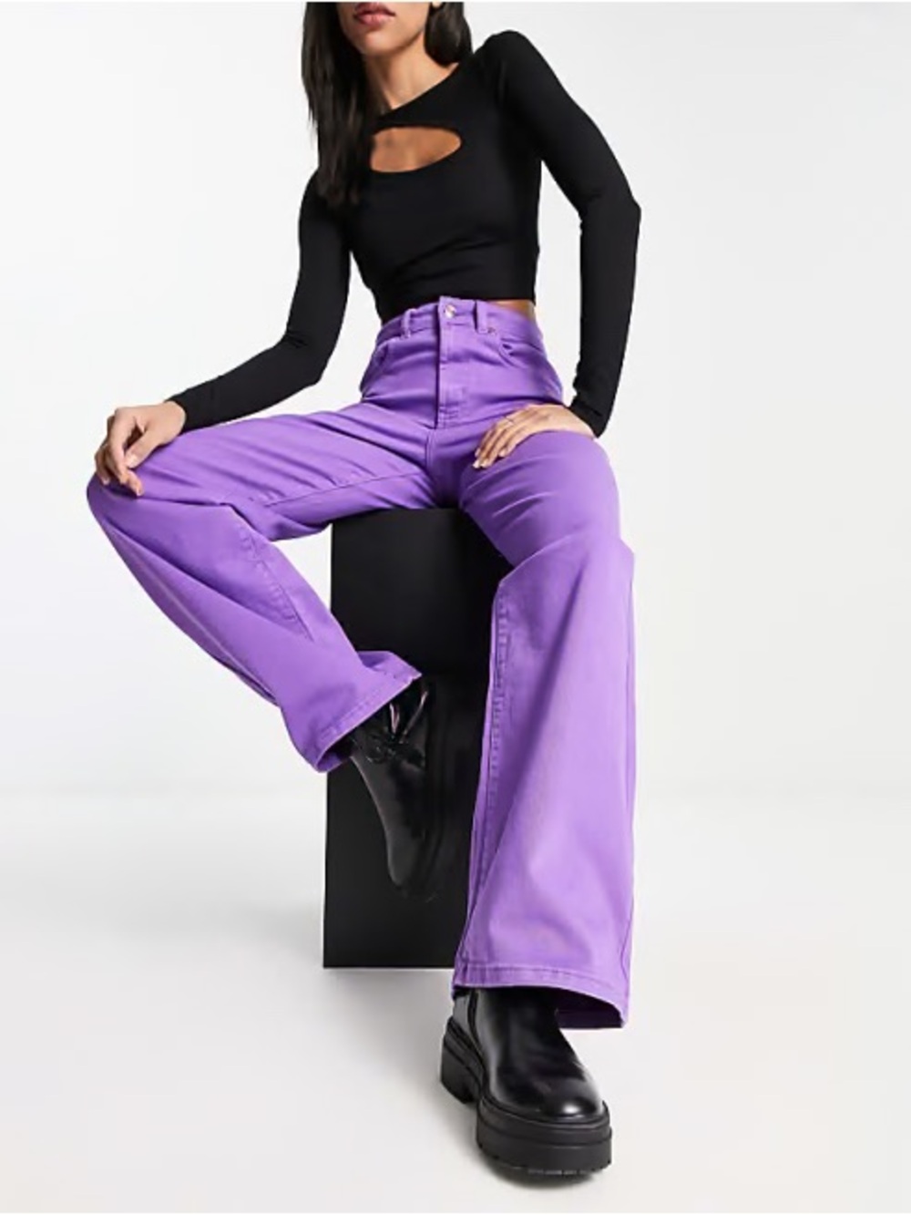 Motel Rocks Violet Purple High-Waist Wide Leg Jeans